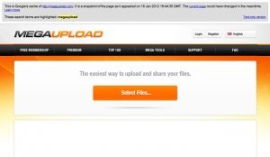Le cache de Google sur le site de partage Megaupload.